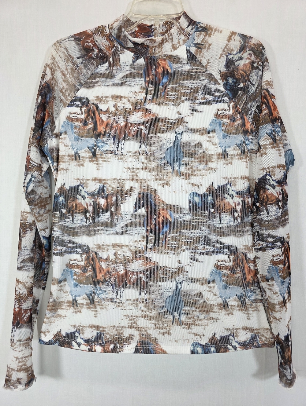 NWT Western Horse Print Top - Sheer Sleeves & Lined Bodice - Boho Large